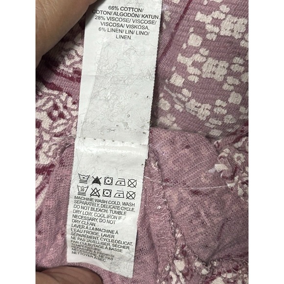 Lucky Brand Large L Pink Medallion Boho V-Neck Hi-Low Short Sleeve Blouse Top - Picture 6 of 7